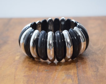 Bracelet Black Silver Plastic Stretch Bracelet