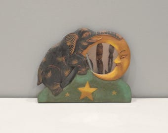Indonesian Elephant Moon Folk Art Wall Mirror