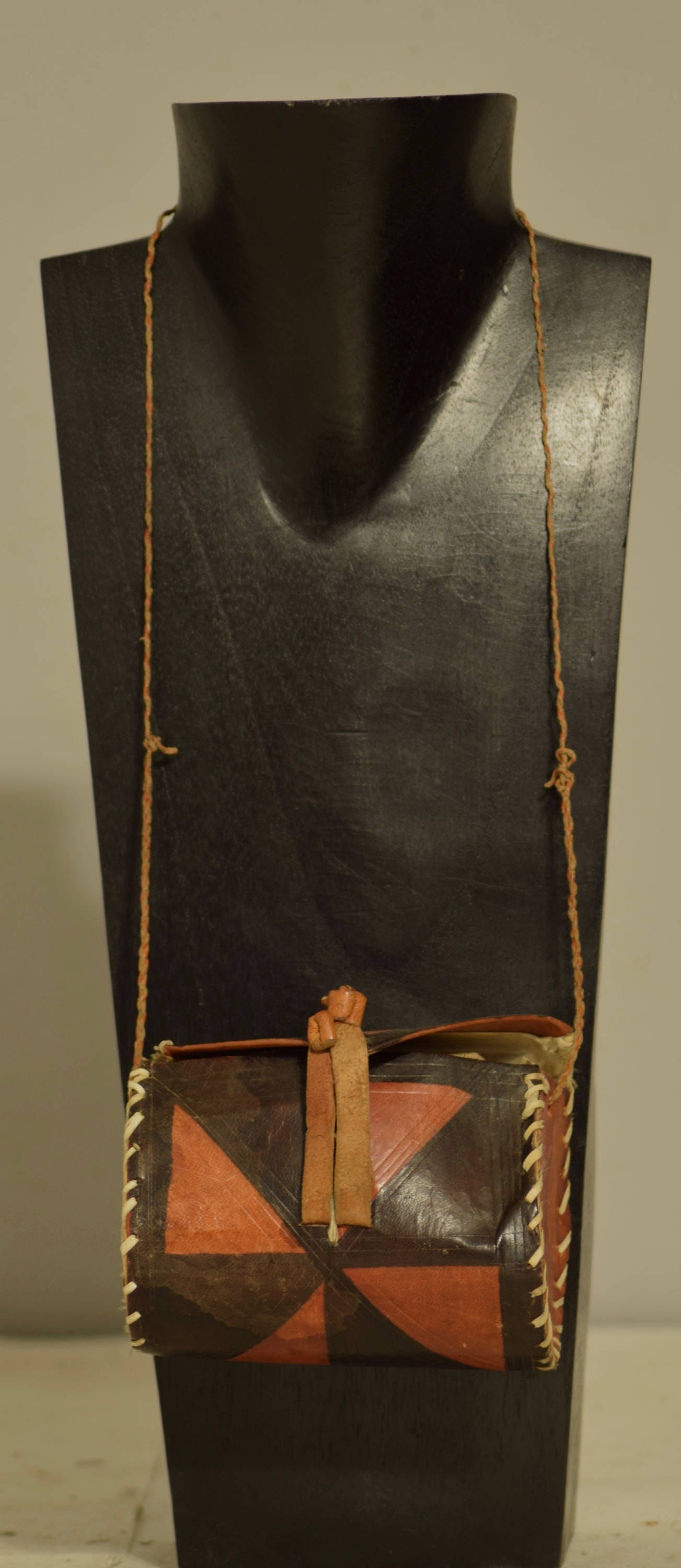 African Purse Leather Hand Painted Mossi Burkina Faso Vintage African Purse