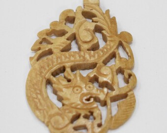 Beads Chinese Bone Tea Dyed Dragon Pendant  52mm