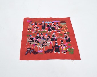Hmong Hill Tribe Embroidered Country Life  Fabric panels