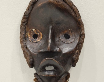 Africa Dan Carved Wood Burnished Metal Teeth Mask Congo