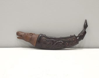 Timor Indonesian Water Buffalo Horn Etched Betel Nut Lime Container