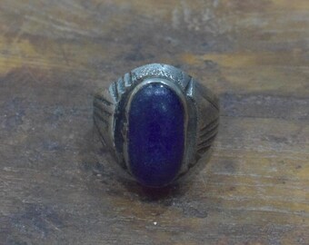 Middle Eastern Silver Blue Glass Kuchi Ring Size 10