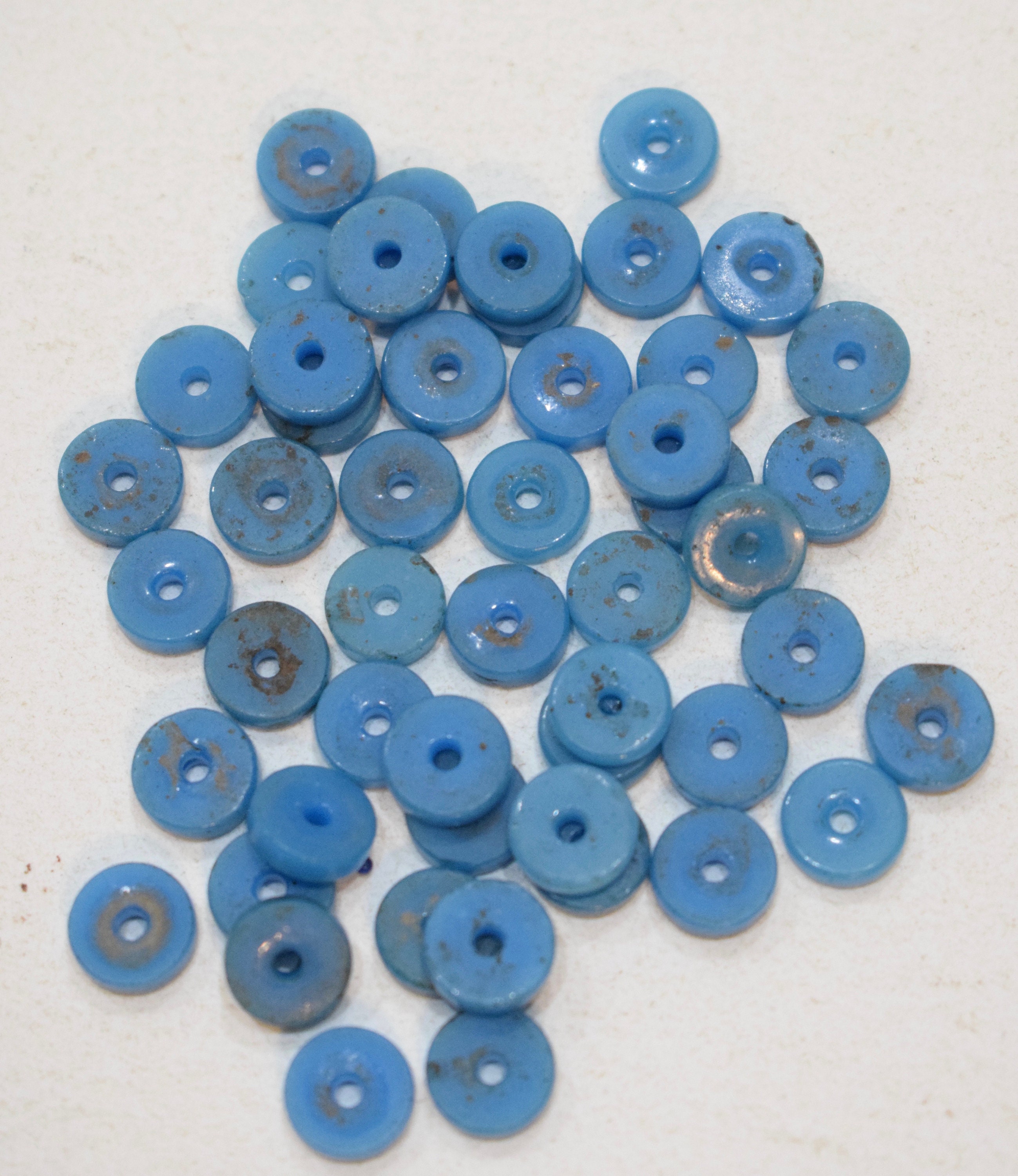 Beads African Blue Round Glass Disc Beads 8mm