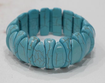 Bracelets Turquoise Sectioned Stone Elastic Stretch Bracelet