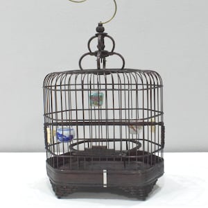 Chinese Wicker Birdcage Porcelain Water Food Bowls