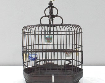 Chinese Wicker Birdcage Porcelain Water Food Bowls