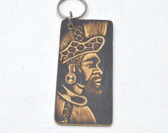 African Carved Wood Key Chain