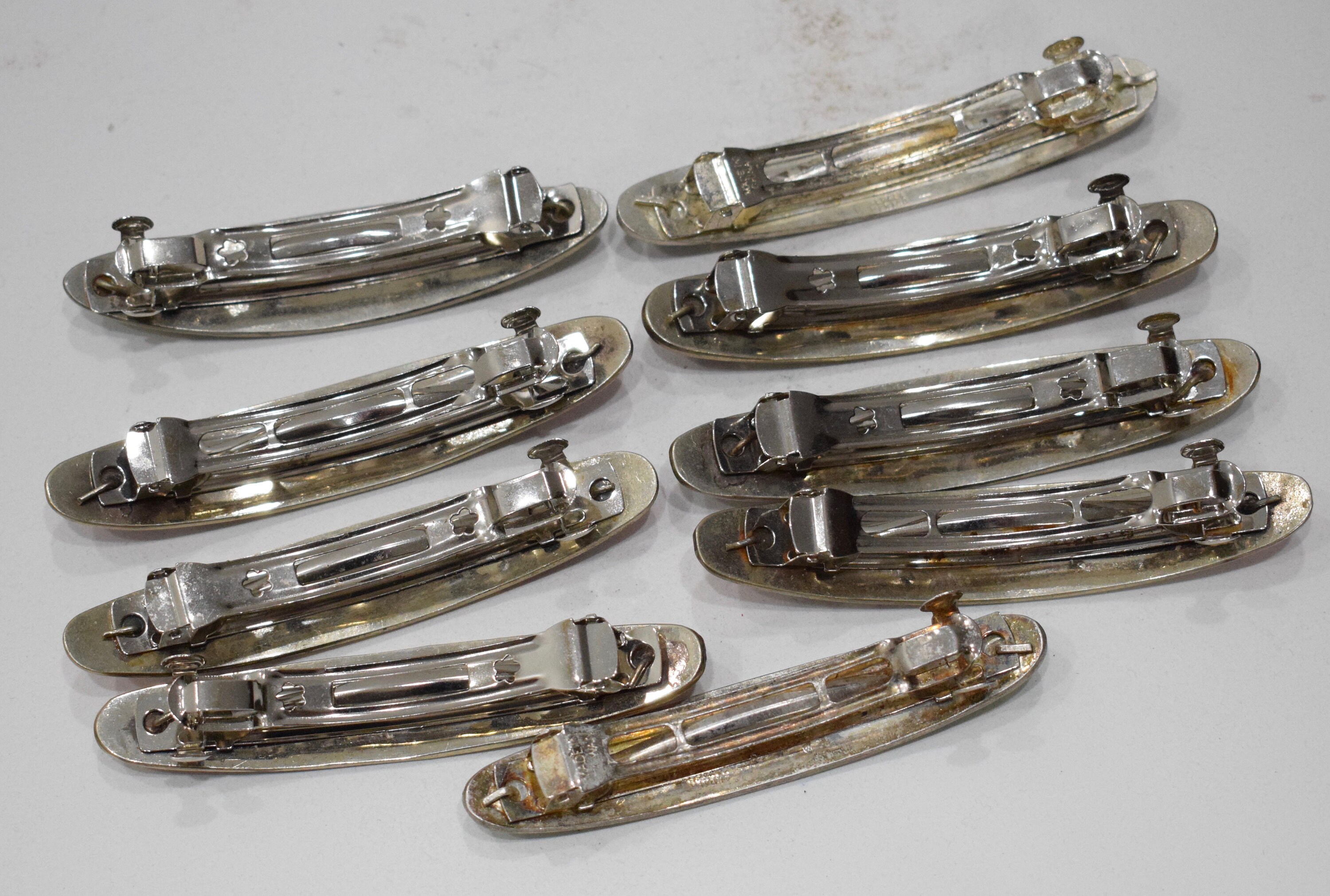 Barrette Hair Assorted Color Flower Inlaid Mother of Pearl Silver Hair