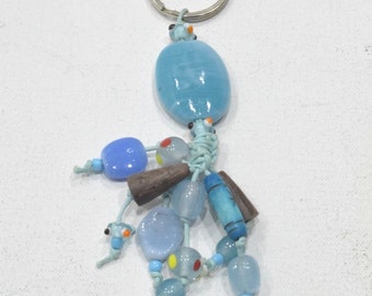 Keychain Assorted Light Blue Glass Beads Indonesia