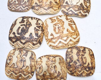 Beads Philippine Etched Coconut Square Pendants 40-53mm