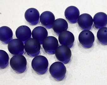 Beads Czechoslovakian Blue Matte Round Beads 12mm