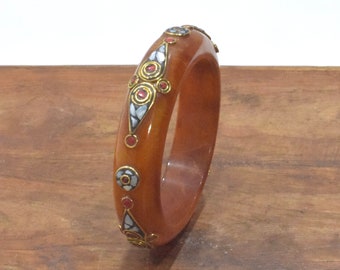 Bracelet Inlaid Stone Lucite Bangle Bracelet