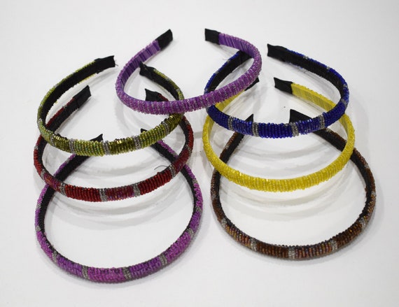 Headbands Indonesian Assorted Color Round Beaded Headbands 6"