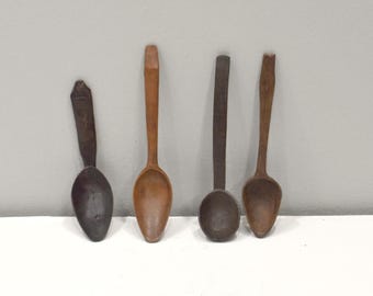 Philippines Ifugao Carved Wood 4 Piece Spoon Set