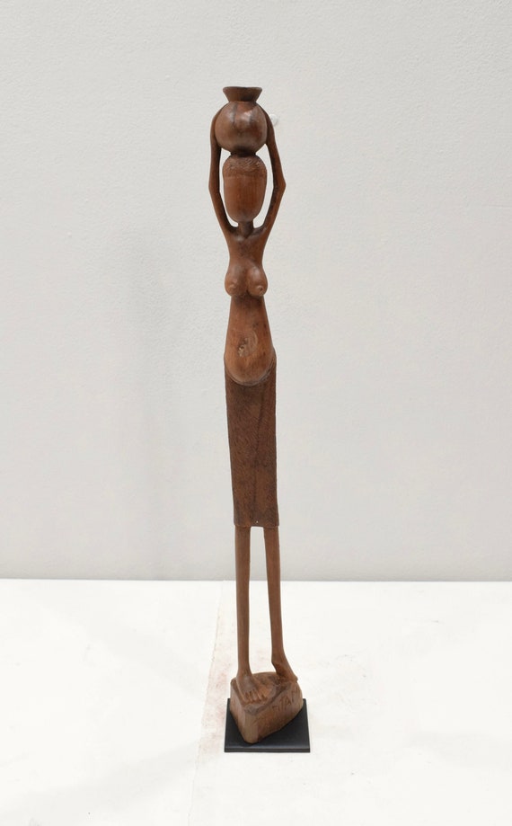 Set of 3 African  Hand Carved Wooden Statue Stick Figures Sculptures 2035 