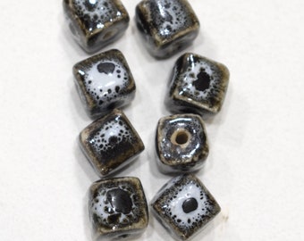 Beads Brown Green Porcelain Cube Beads 10mm