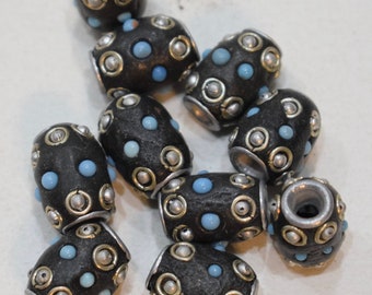 Beads India Silver Turquoise Glass Beads 14-8mm