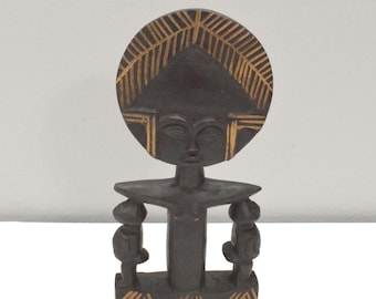African Ashanti Figure Ghana Akua'bua Mother Two Children Statue
