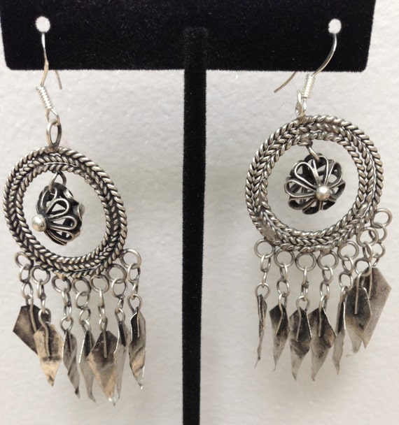 Sterling Silver Hill tribe Dangle Etched Earrings Sterling Silver Hill tribe Dangle Etched Earrings