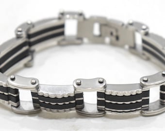 Bracelets Stainless Steel Black Rubber Clasp Linked Bracelets