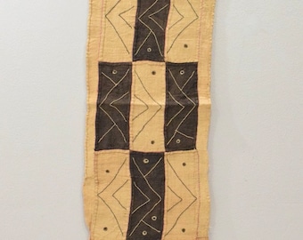 African Kuba Cloth Natural Woven Raffia Table Runner Congo