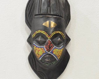 African Mask Ashanti Wood Brass Beaded Mask