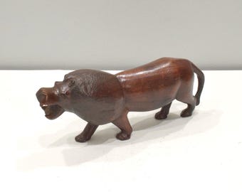 African Wood Folk Art Lion Statue
