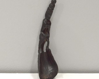 Indonesian Buffalo Horn Carved Rice Scoop Figurative Top