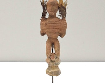 African Dogon Wood Feathered Fetish Mali