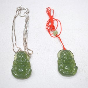 Beads Chinese Green Molded Glass Happy Buddha Necklace