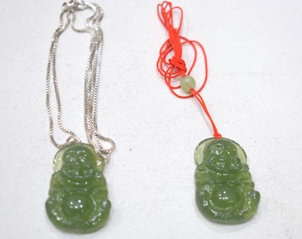 Beads Chinese Green Molded Glass Happy Buddha Necklace