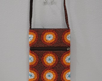 Purse Beaded Brown Orange Shoulder Bag