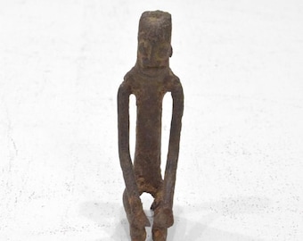 African Ashanti Bronze Kneeling Man Statue Weight Ghana
