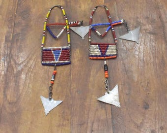 African Old Masai Beaded Earrings Kenya