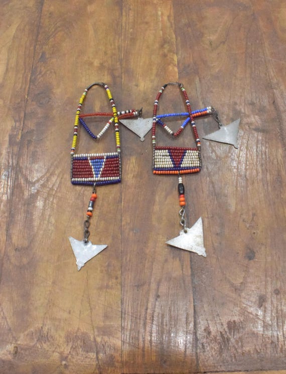 African Old Masai Beaded Earrings Kenya