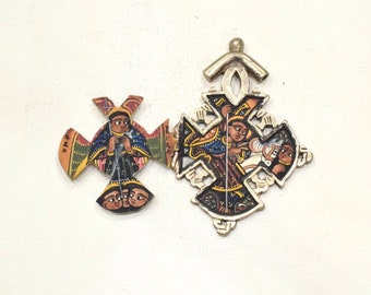 Ethiopain Painted Coptic Cross Icon Pendant