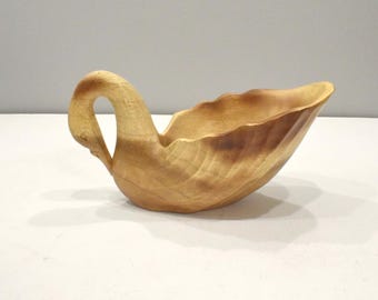 Philippines Hand Carved Swan Wood Serving Bowl