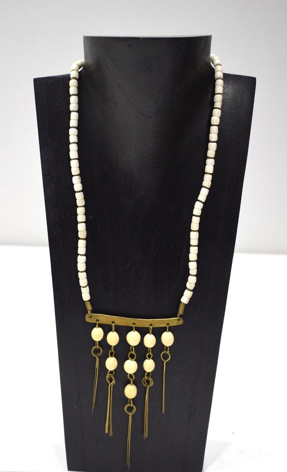 Necklace Africa Turkana Glass Brass Dangle 27"
