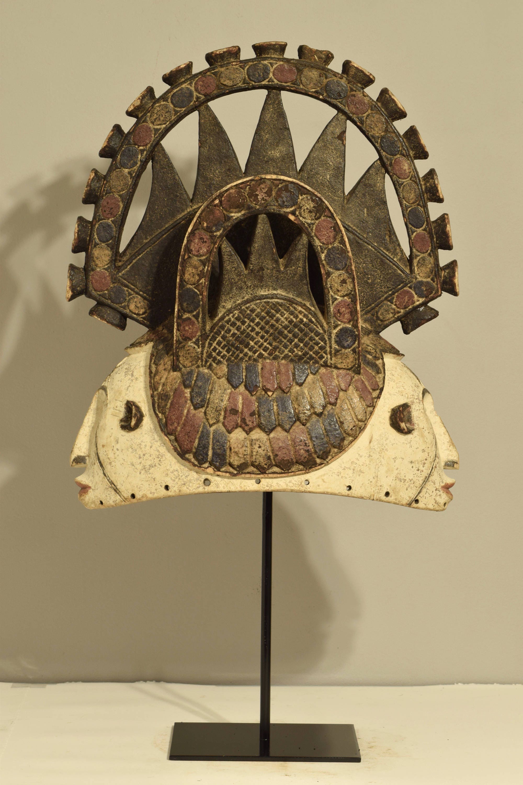 African Helmet Igbo Double Faced Maiden Headdress Nigeria Handmade