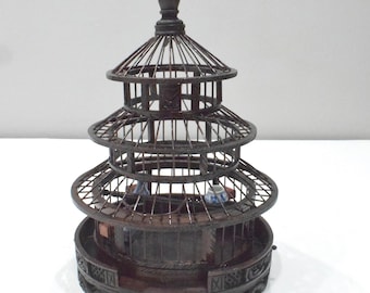 Chinese Wicker Birdcage Porcelain Water Food Bowls