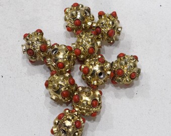 Beads India Brass Orange Glass  Beads 20mm