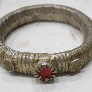 Bracelet Bedouin Silver Cuff Armlet Red Glass Tribal Bracelet
