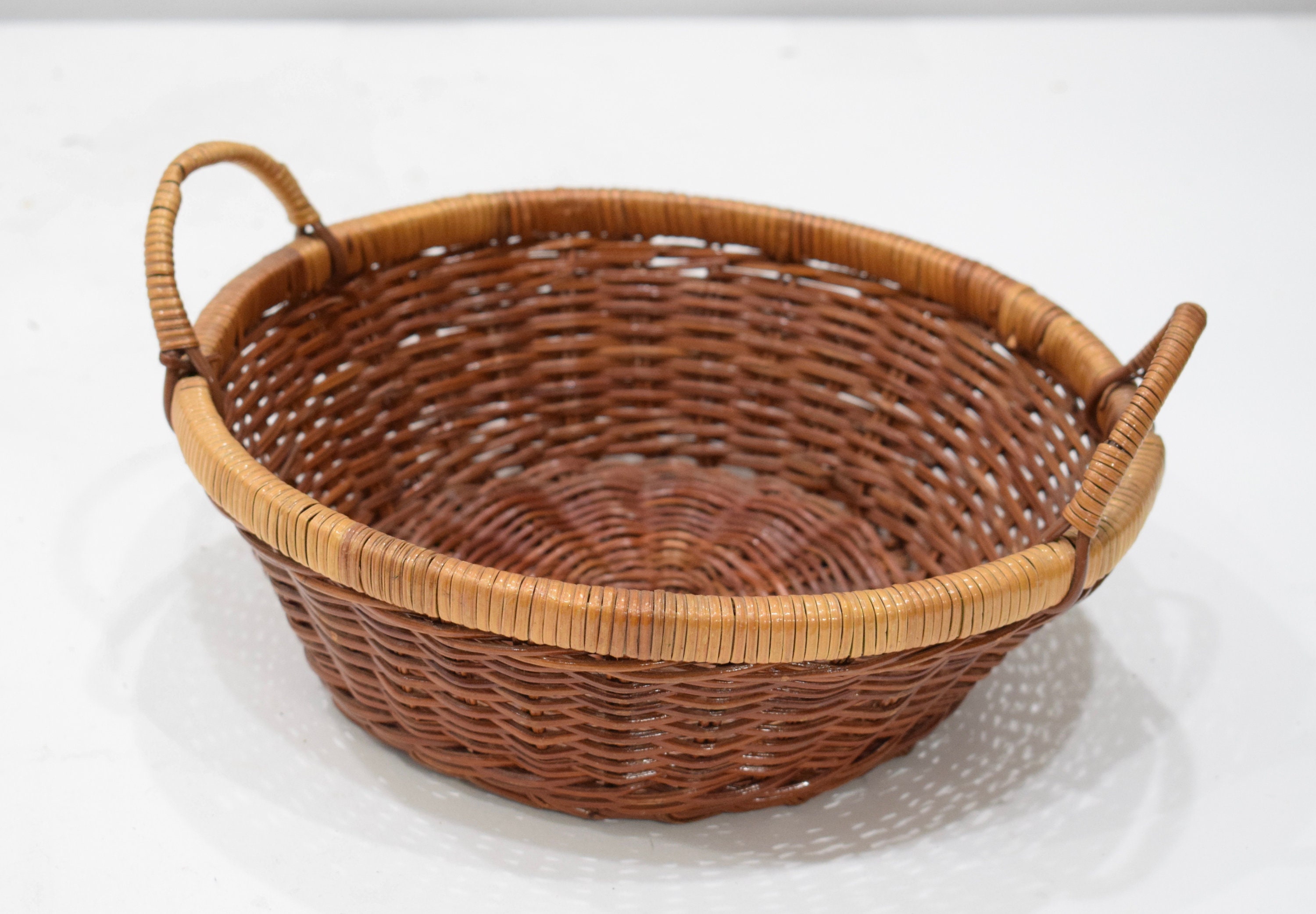 Basket Indonesian Round Woven Rattan Handle Basket
