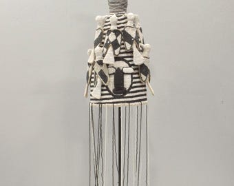 African Yoruba Beaded Black And White Colored Bird Crown