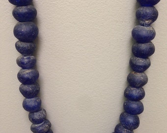 Beads African Recycled Blue Glass 20mm