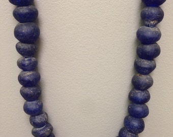 Beads African Recycled Blue Glass 20mm