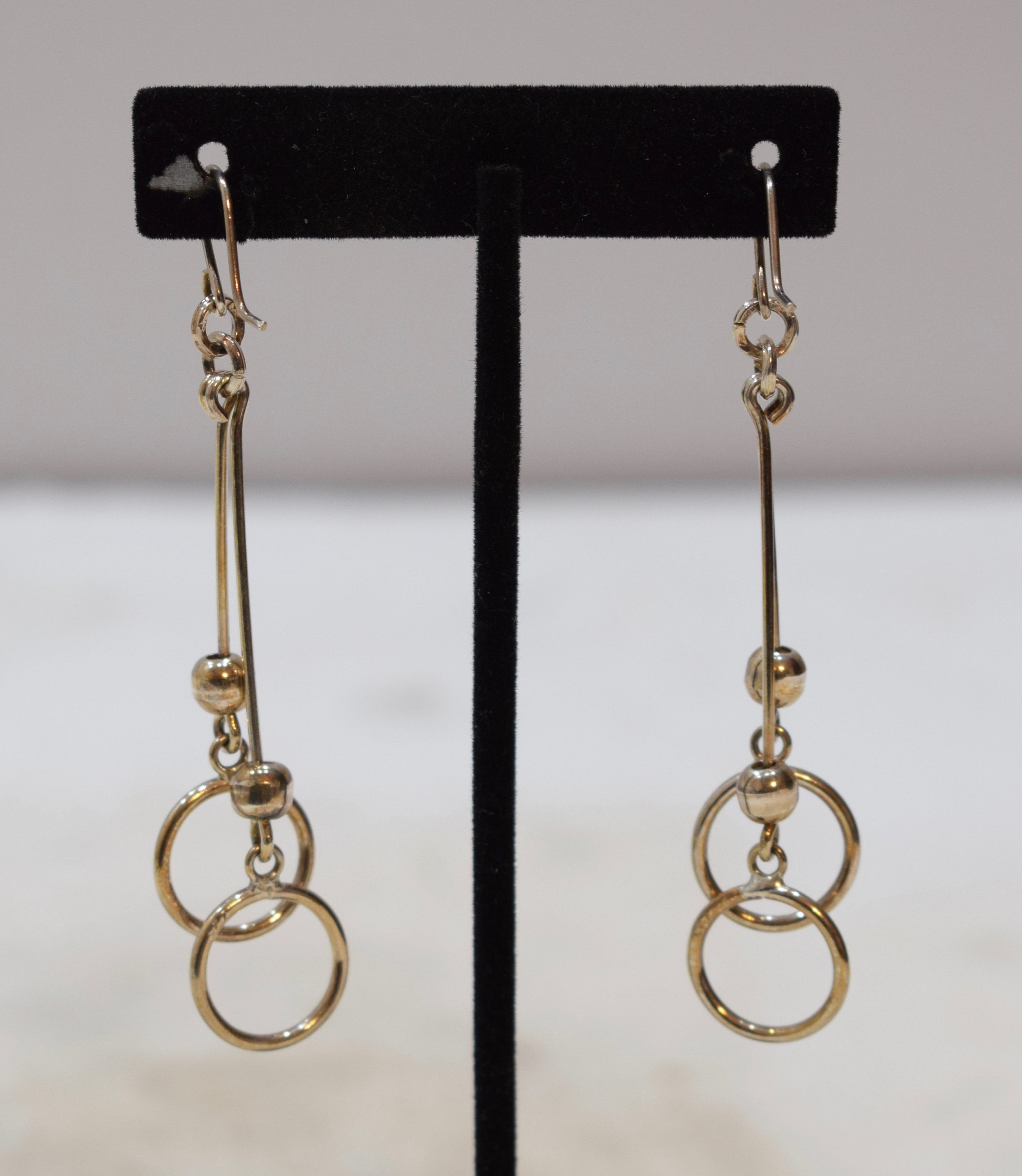 Earrings Sterling Silver Dangle Double Circle Earrings 74mm