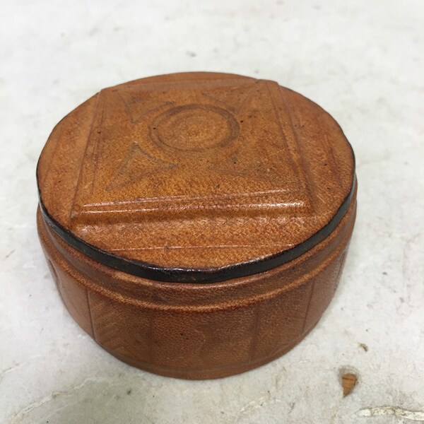 Box-Tuareg-Box gelb Leder Afrika Mali handgemachte handgefertigte Hand nachgerüstet gefärbte Leder Symbole einzigartig
